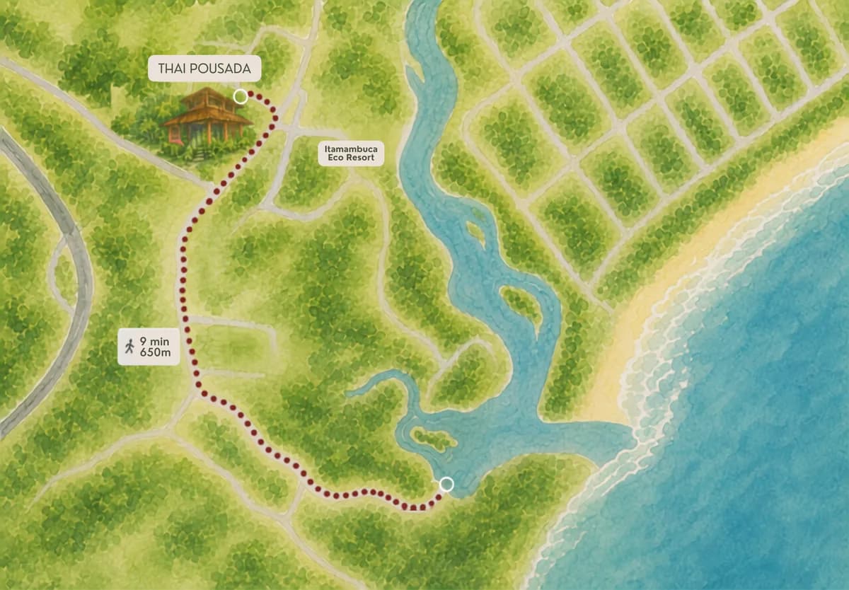 Mapa ilustrado da localização da Thai Pousada em Itamambuca